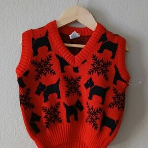 Red and Black Scottish Dog Pattern Sweater Vest - 4T